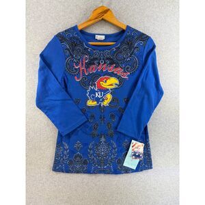 P. Michael Kansas Jayhawks KU Women’s Blue Rhinestone Top Size M 3387